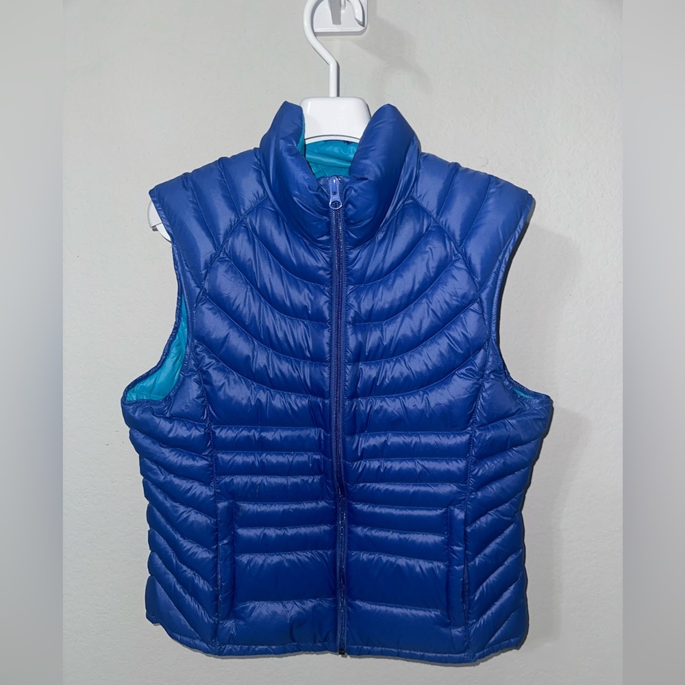 Bernardo Goose Down Puffer Vest Large Aqua & Royal Blue Lightweight Warm Zip Up - Picture 1 of 7